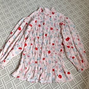 SAMSOE Pink Blouse with Red Floral Design